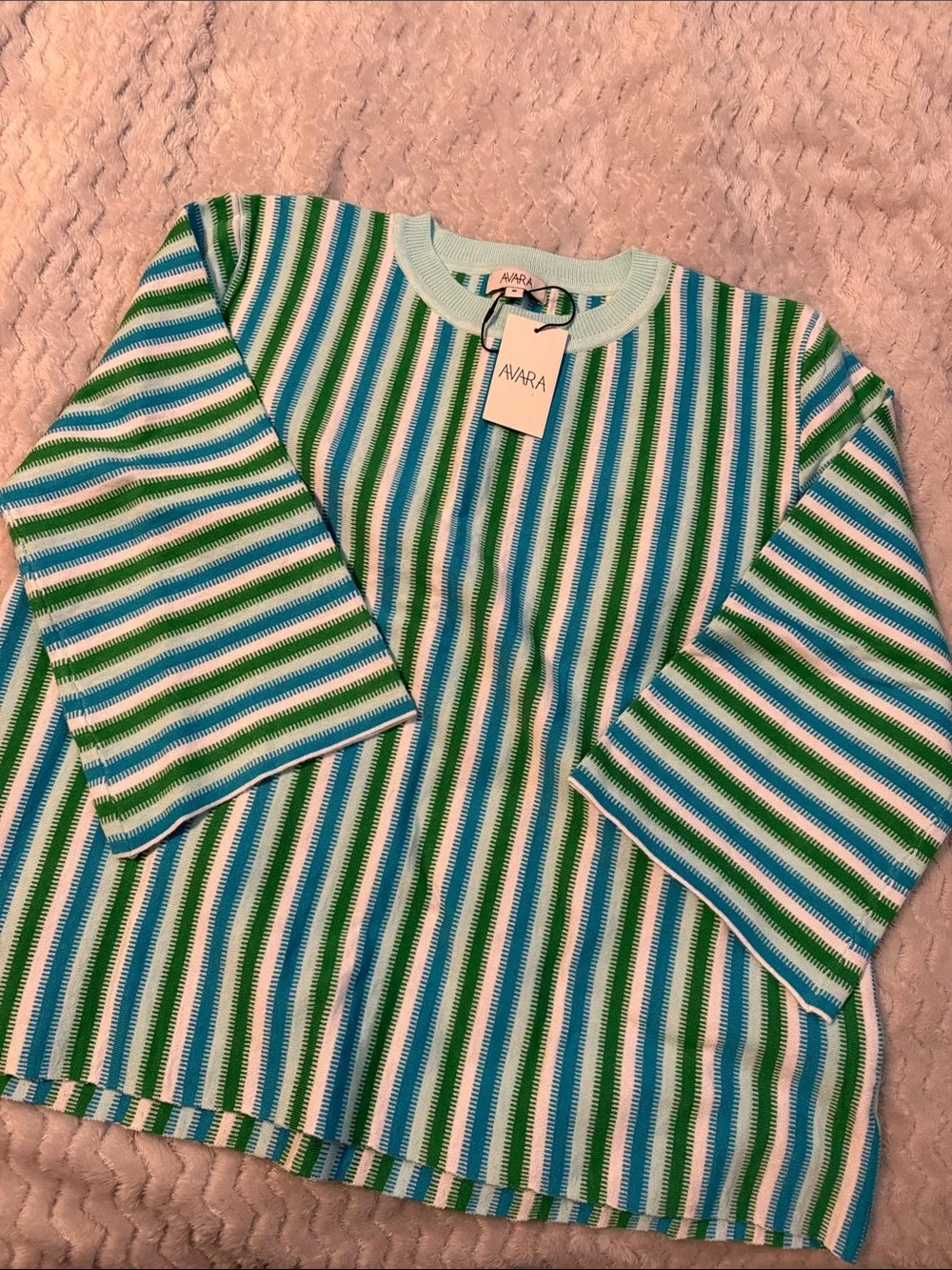 AVARA Striped Long-Sleeve Tee in Green & Blue